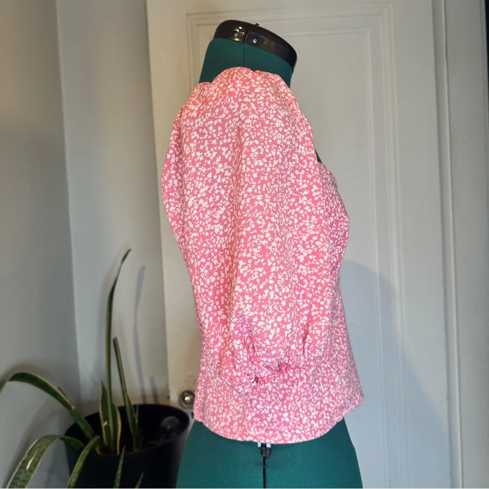 Abercrombie & Fitch Pink Floral Sweetheart Puff Sleeve Top